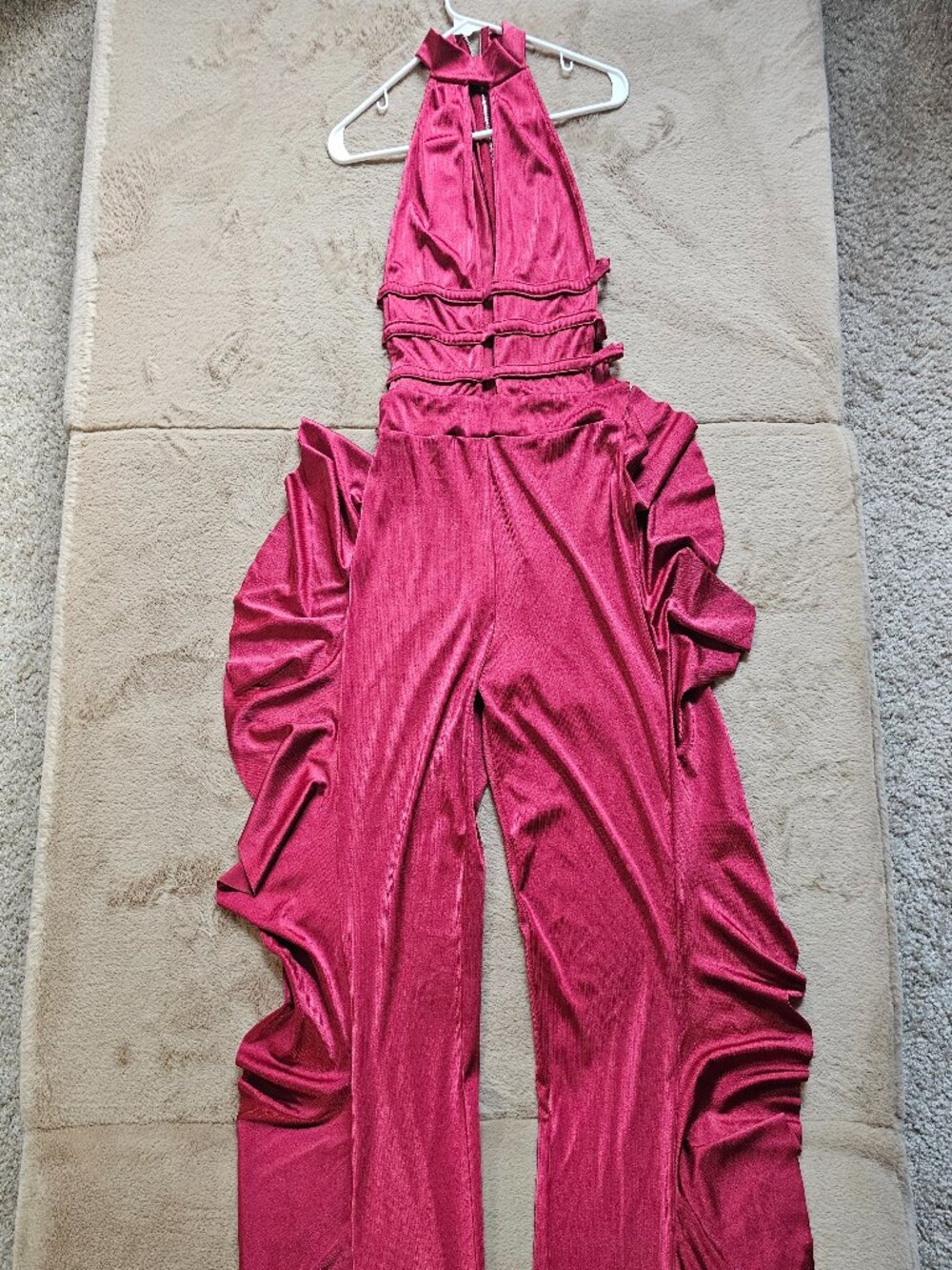 Burgundy Halter Ruffle Jumpsuit | Size Medium | Statement Occasion Outfit